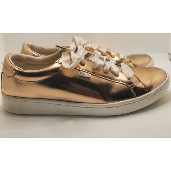 Kate Spade Keds Ace Leather Specchio Sneakers 8.5 Rose Gold WH60099 Ribbon Laces - Picture 4 of 10